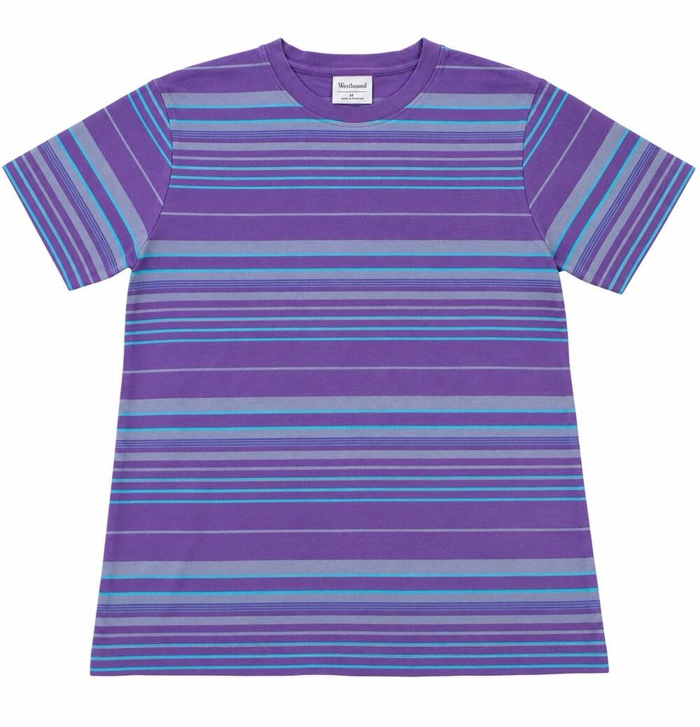 Westbound Women’s Medium Purple Teal Striped Short Sleeve Crew Neck T-Shirt